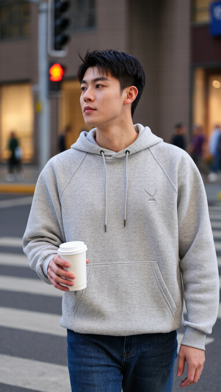 Ultra-realistic UGC-style photo of a man in his 20s holding a coffee cup on a city street, candid, natural lighting, realistic skin detail,…